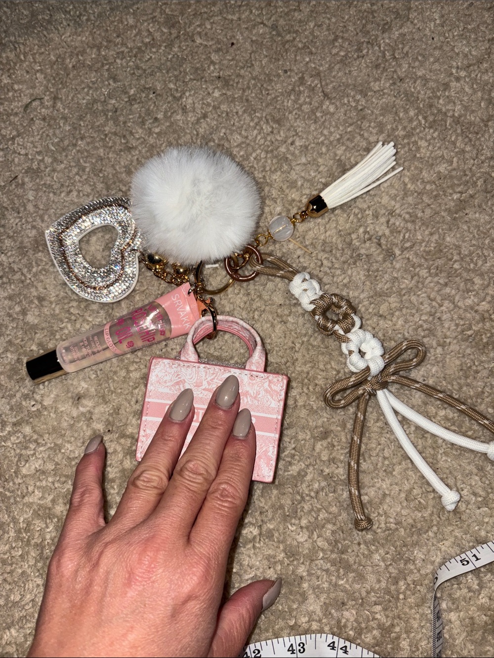 Pink Mini Shopper Bag Keychain Charm with Pom and Tassel